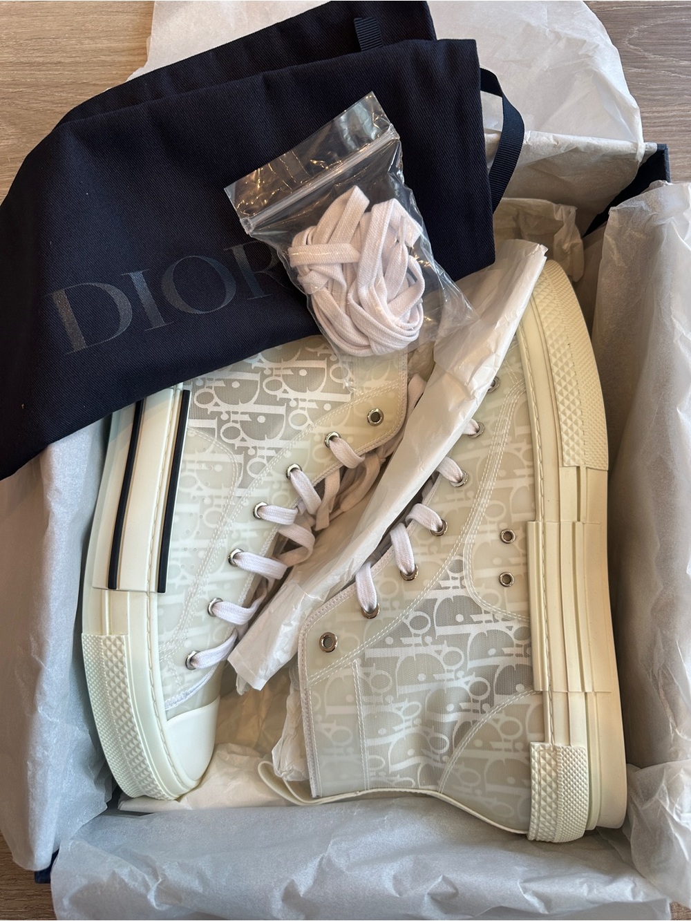 Dior Cream/Off-White Monogram High-Top Sneakers- Worn Once for a Photoshoot